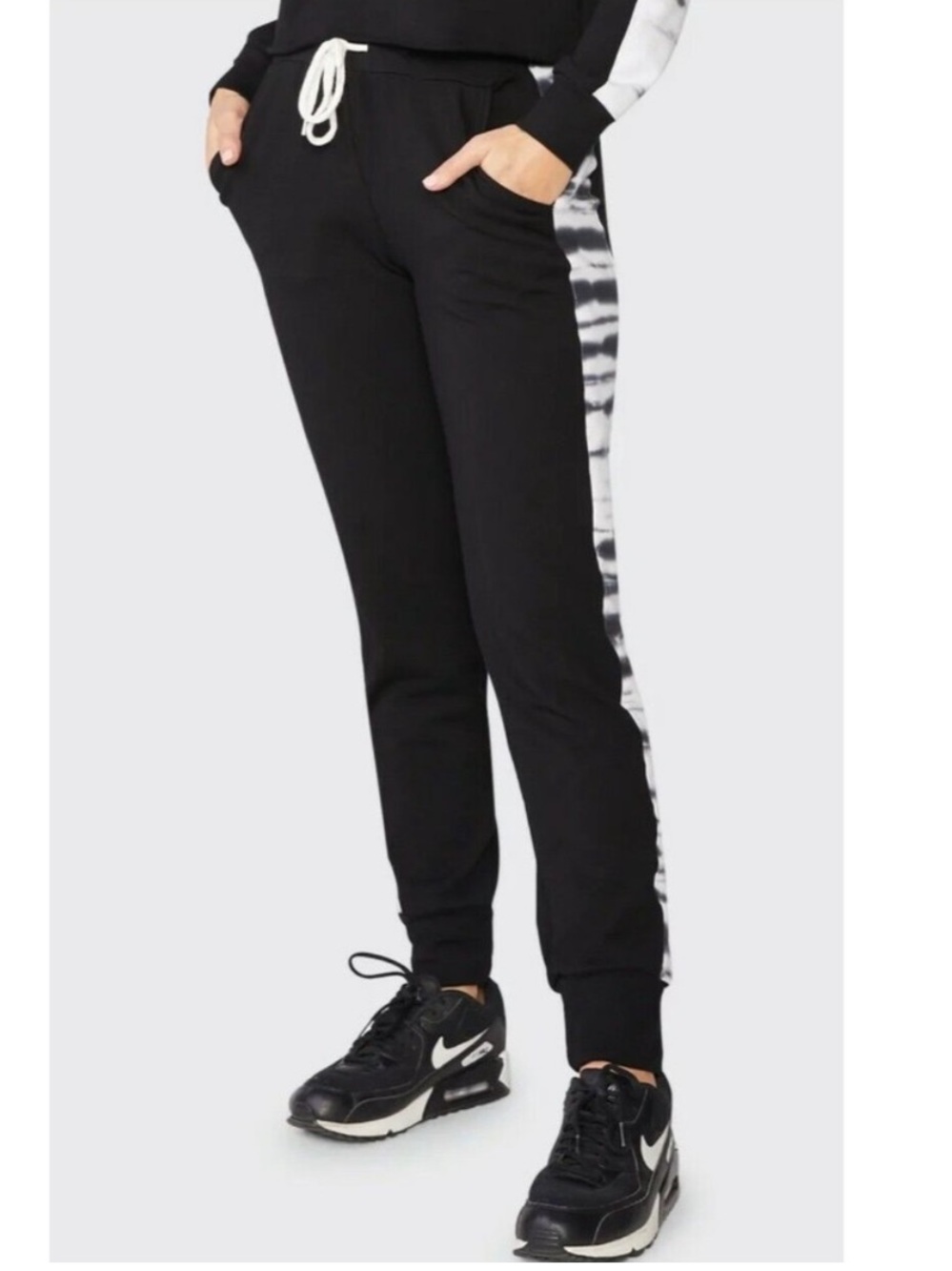 Monrow black /tie dye trimmed joggers worn once